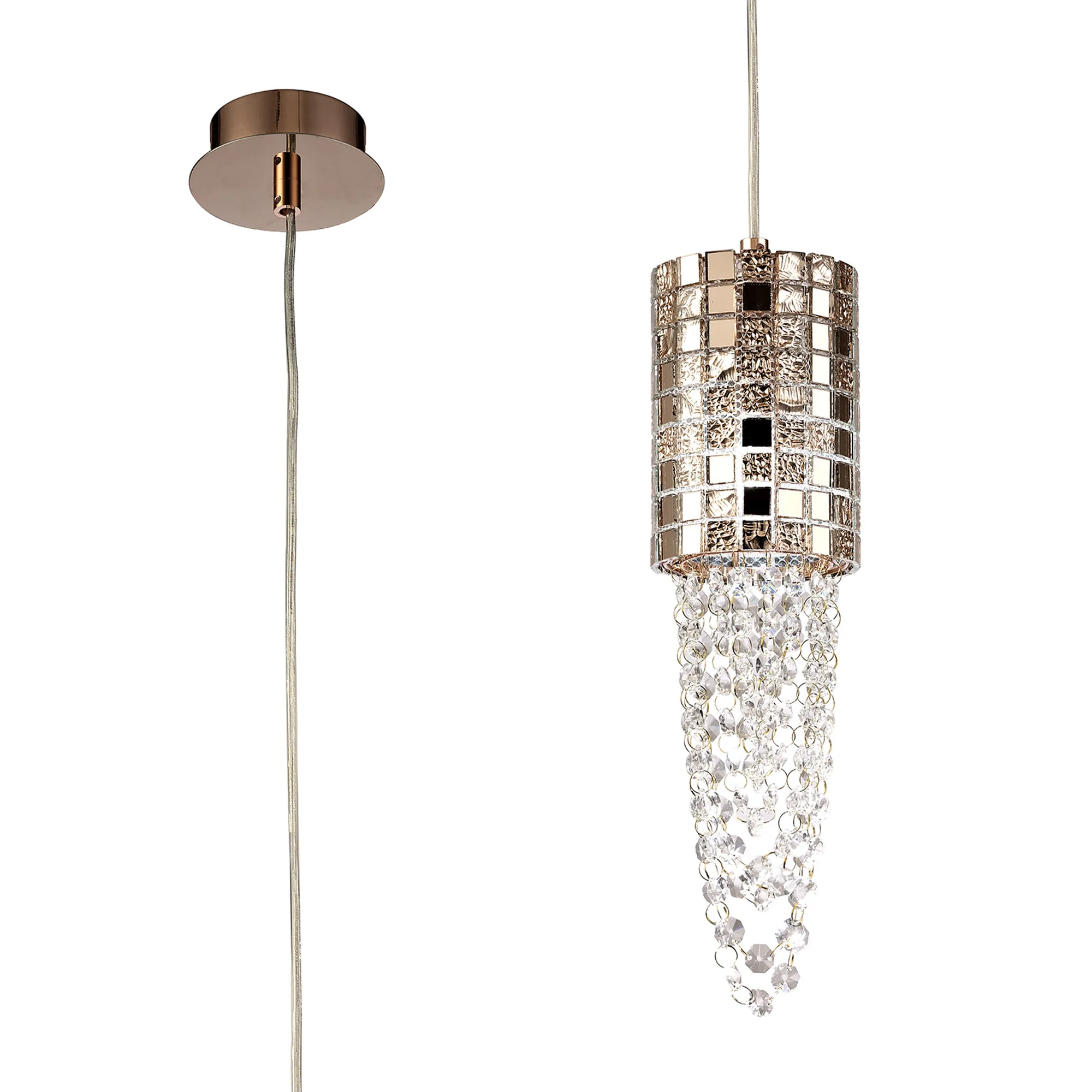 IL31623  Camden Crystal Pendant 1 Light Rose Gold